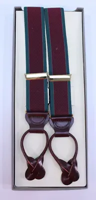 NEW Trafalgar Suspenders Maroon Wine Green Button Adjustable Leather Braces Box • $43.99