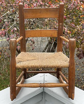 Antique - Vintage Primitive Child's Wooden Rocker Chair Rocking Basket Weave • $65