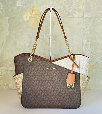 Michael Kors Jet Set Travel Large Chain Shoulder Tote Bag Mk Luggage Multi • $149