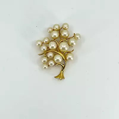 VTG Brooch Tree Faux Pearl Gold Tone Pin Estate Costume • $13.96