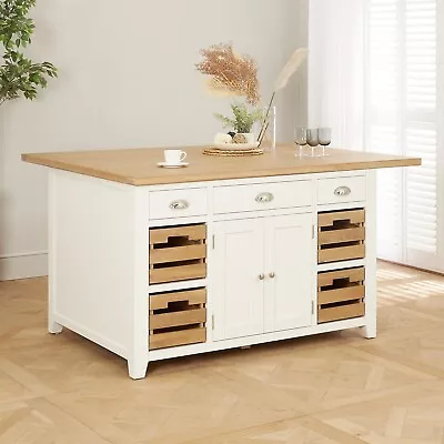 Cheshire White Painted Extra Large Kitchen Island With Bar Table Top - CW90 • £949