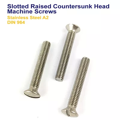 M3 X 8mm SLOTTED RAISED COUNTERSUNK MACHINE SCREWS STAINLESS STEEL DIN 964 • £1.29