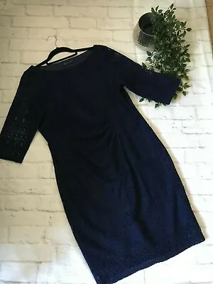 M And S Collection Blue Lace Dress Gathers To The Side Size 16 • £9.99