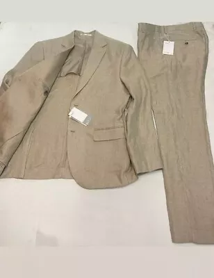 H&M Light Beige Slim Fit Linen Suit (Jacket Size 46R) (pants Size 34R ).. • $100