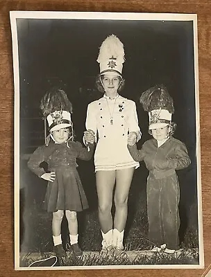 1950s Pretty Majorette In Uniform Boots & Hat Posing W/ 2 Children VTG Photo • $12.99
