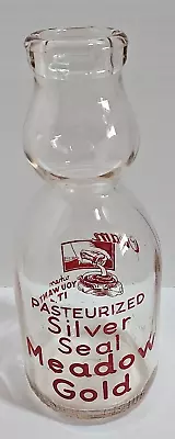 Vtg Silver Seal Meadow Gold Dairy Cream Top QT Milk Bottle Red Pyro 1937 ACL • $44.95