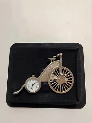 Silver Plated Miniature Desk Novelty Penny Farthing Bike Clock Fully Working • £11.49