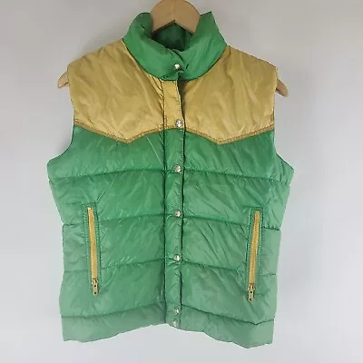 Vintage 80s Ski Daddle Green Yellow Nylon Shell Down Filled Puffer Vest Size S • $38
