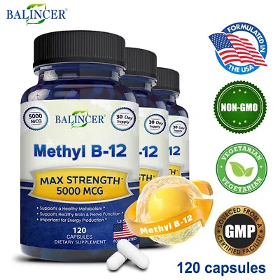 Vitamin Methyl B-12 5000MCG/Methylcobalamin B-12 Premium 30 To 120 Capsules • £7.78