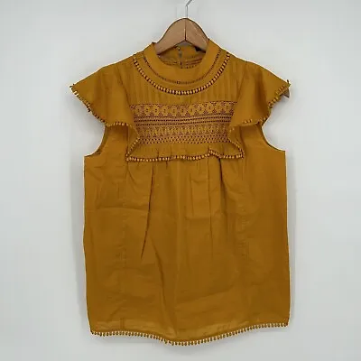 J Crew Womens Gold Flutter Sleeve Crocheted Lace Top Blouse Size XXS 2XS • $10.80