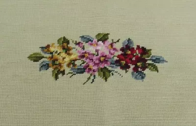 Vintage Completed Needlepoint Canvas FLORAL SPRAY 14x18  Pillow Front • $18