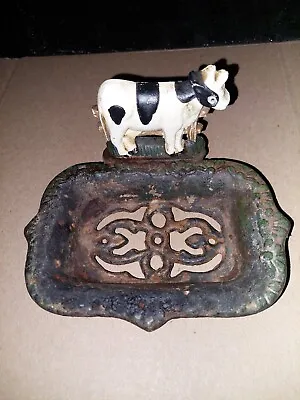 Dairy Cow Cast Iron Soap Dish Black And White Vintage • $11.99