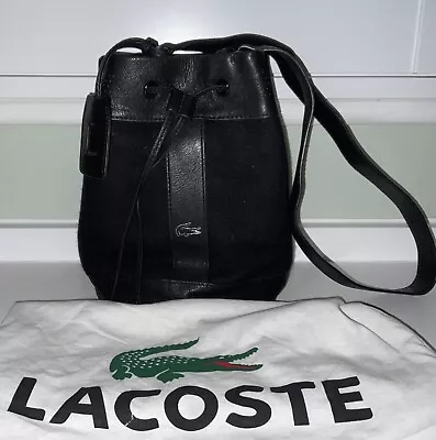 Vintage Lacoste Bucket Shoulder Bag-black -Leather And Wool-dust Bag-9x8” • £28