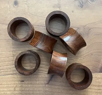 MCM Dark Brown WOOD NAPKIN RINGS 1X2  Round Natural Danish Style Lot Of 7 NICE! • $8