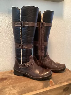 Beautiful Women’s Gabor Buckle Tall Dark Brown & Black Boots Zip Up Size 8 • $26.99