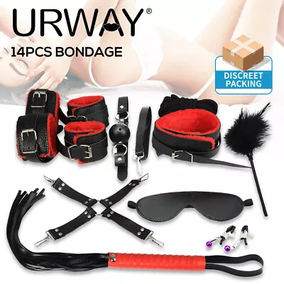 Urway 14 Pcs Bed Bondage Restraint Set Kit Cuffs Rope Couple Sex Toy BDSM Red • $23.99