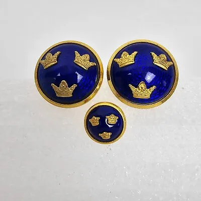 Vtg Sporrong Swedish Blue Enamel 3 Crowns Gold Tone Cufflinks Tie Tac Pin Set • $39.95