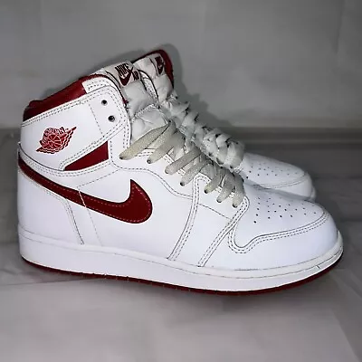 NIKE Air Jordan Retro 1 High OG GS White Red Sneakers Youth/Mens Size 7Y #34238 • $90