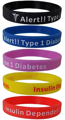 5 Pack - Diabetes Type 1 Insulin Dependent Silicone Bracelet Wristbands • $11.95
