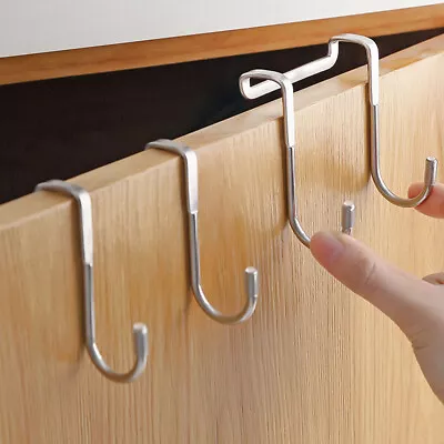 £3.52 • Buy Stainless Steel Over Door Hooks Reversible Clothes Rack Coat Drawer Hanger