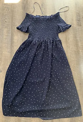 Vine And Love Maternity Off The Shoulder Dress. Blue With White Polka Dot. Small • $39.99