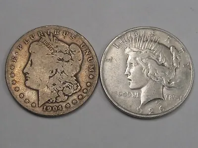 2 US Silver Dollars: 1904 MORGAN & 1926-D PEACE.  #4 • $69.99