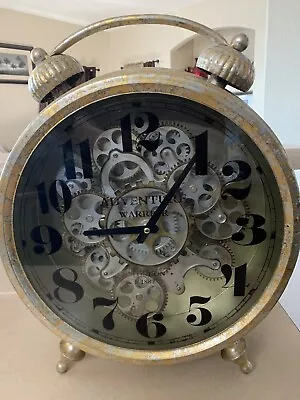 Newton Alarm Metallic Moving Cogs Standing Clock - Silver & Gold • $100