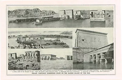 Philae Partially Submerged Ruins Sacred Island The Nile Egypt 1920 Antique Print • £3.49