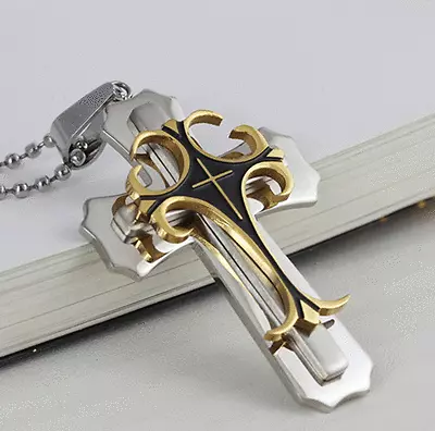$6.49 • Buy Cross Pendant Necklace Stainless Steel Crucifix Cuban Gold Black Men Unisex New