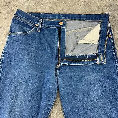 VINTAGE Wrangler 13MWZ Jeans Mens 36x34 Blue Medium Wash Cowboy Cut Straight Leg • $17.95