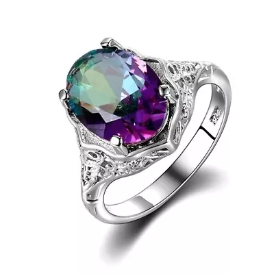 Genuine Rainbow Fire Topaz Mystic Ring Solid Fine Jewelry 925 Sterling Silver • $11.99