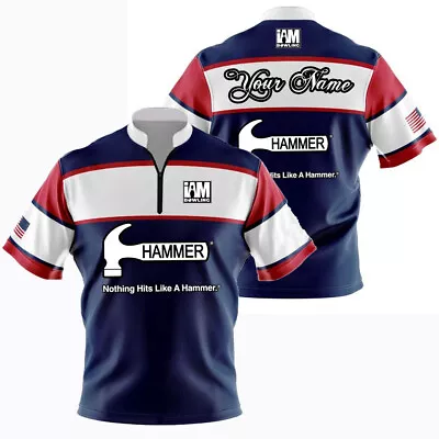 SALE Custom Name Hammer The American Flag Best Gift Zip Bowling Jersey S-5XL • $9.90