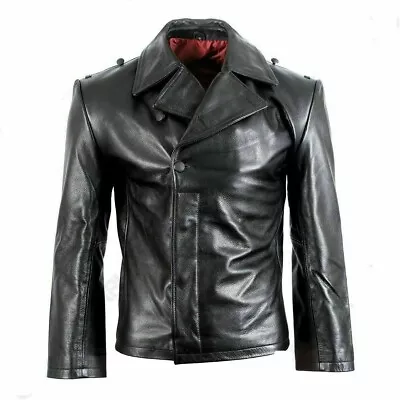 NOORA German Black Leather Jacket Panzer/U-Boat Wrap- WW2 Repro Leather • $125