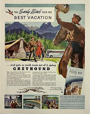 Magazine Ad Vintage 1947 Greyhound Bus Greyhound Highway Tours Vacations Coupon • $9.83