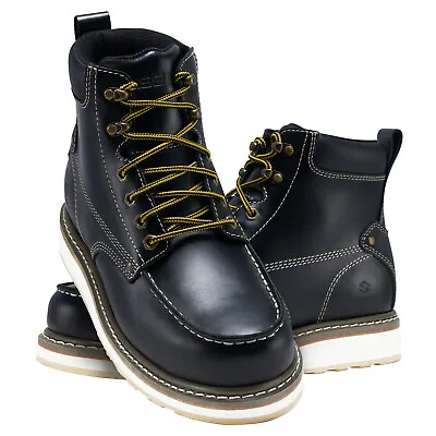 HISEA 6'' Men Soft Toe Work Boots Leather Waterproof Safety Shoes Goodyear Welt • $72.89