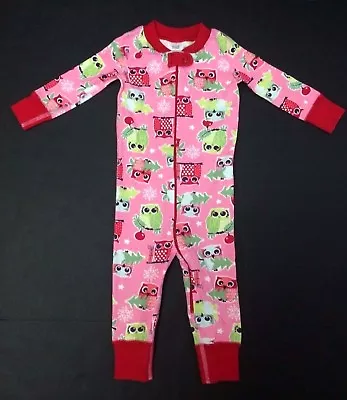 Hanna Andersson Size 70 Pink Christmas Baby Sleeper Pajamas Red Green Owls • $17.59