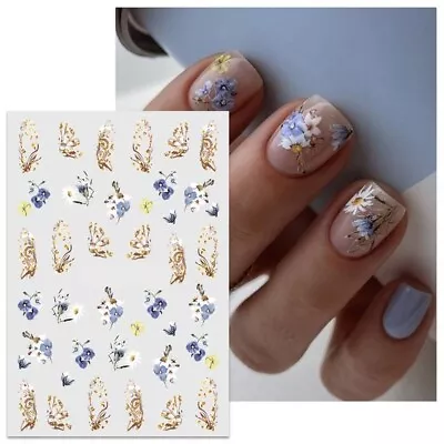 Nail Art Stickers Transfers Spring Summer Flowers Floral Fern Leaf Daisy (PM143) • £2.25