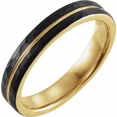 18K Yellow Gold PVD And Black PVD Tungsten 4 Mm Band With Hammer Finish New • $179.85