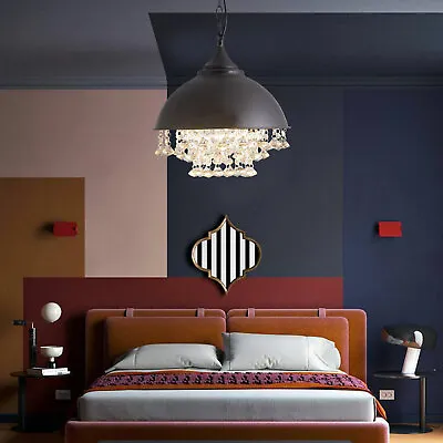 Rustic Chandelier Loft Pendant Light Vintage Industrial Crystal Ceiling Lamp E27 • $49.32