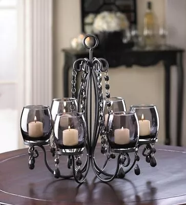 Black Crystal Chandelier Candelabra Candle Holder Hanging Table Centerpiece New • £68.13