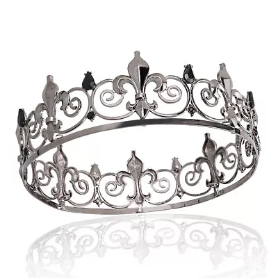 Black Royal Full King Crown Metal Crowns And Tiaras Medieval Costume Accessories • $18.99