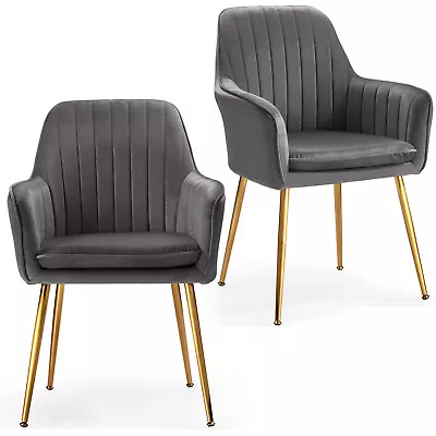 Giantex  2Pcs Dining Chairs Velvet Armchair Lounge Chair Vanity Work Seat Cafe • $219.95