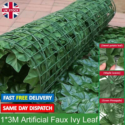 3M Roll Artificial Hedge Garden Fake Ivy Leaf Privacy Fence Screening Wall Panel • £5.59