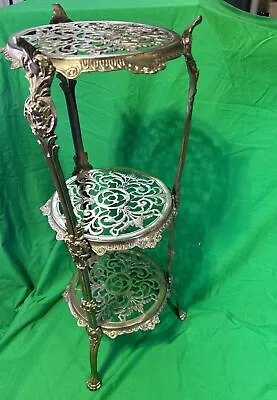 Vintage Hollywood Regency Stand  - 3 Tiers Ornate Brass Mid Century Modern • $263