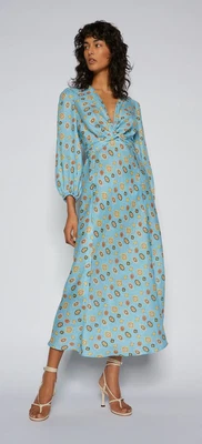 $226.50 • Buy Scanlan Theodore Linen Foulard Print Dress Size AU 8 In Sky Blue NWTs RRP $800