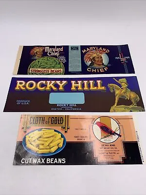 Lot (3) Vintage Can Label Maryland Chief Beans Rocky Hill & Cloth Of Gold • $12.27