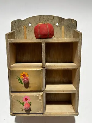 Vintage Wall Cabinet 2 Drawer Shelf Box Sewing 4 Empty Spots Floral • $23.99