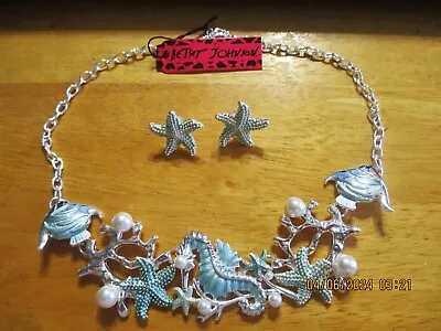 Betsey Johnson Seahorse/Fish & Starfish Sealife Enamel Charm Pearl Necklace Set • $22
