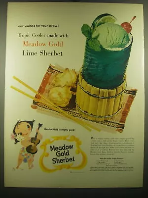 £16.54 • Buy 1954 Meadow Gold Lime Sherbet Ad - Just Waiting For Your Straw! Tropic Cooler