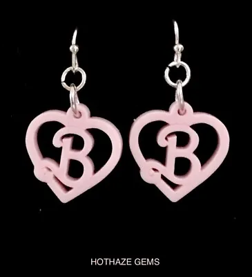 Baby Pink BARBIE Earrings - Initial ‘B In A Heart’ - UK FREE 1st CLASS P&P • £6.99
